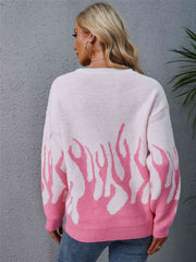 Printed Round Neck Long Sleeve Sweater - Flyclothing LLC