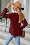 Round Neck Flounce Sleeve Blouse - Trendsi