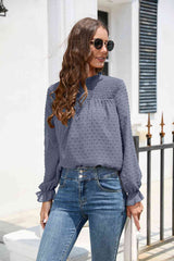 Smocked Mock Neck Swiss Dot Top - Flyclothing LLC