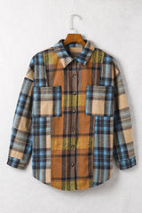 Plaid Curved Hem Shirt Jacket with Breast Pockets - Flyclothing LLC