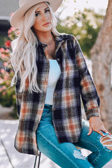 Plaid Side Slit Curved Hem Shirt - Flyclothing LLC