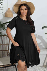 Plus Size Round Neck Openwork Dress - Flyclothing LLC