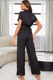 Surplice Neck Tie Waist Top and Pants Pajama Set - Flyclothing LLC