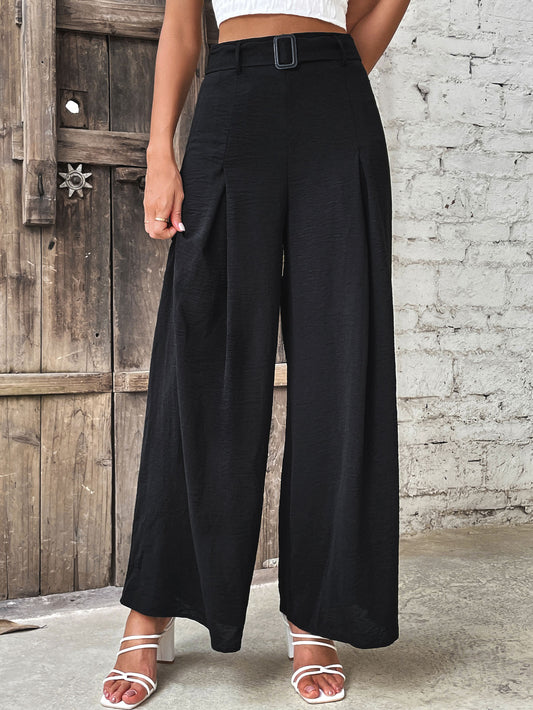 Ruched High Waist Wide Leg Pants - Flyclothing LLC