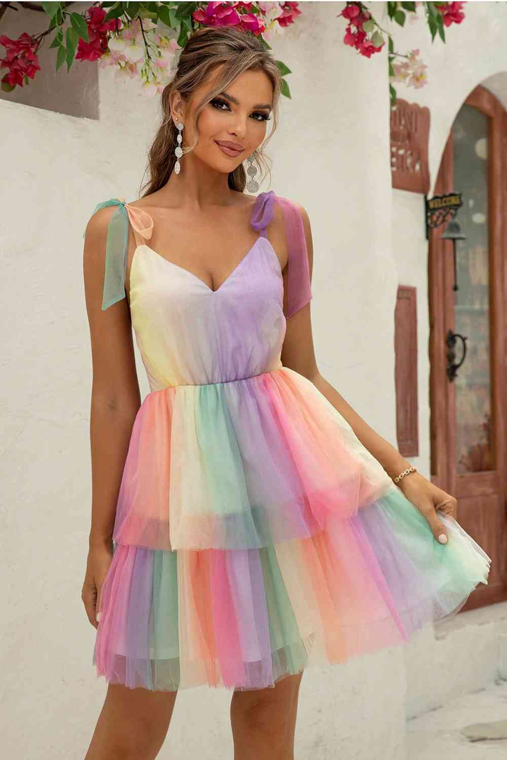 Gradient Tie-Shoulder Layered Dress - Trendsi