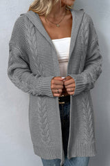 Cable-Knit Dropped Shoulder Hooded Cardigan - Flyclothing LLC