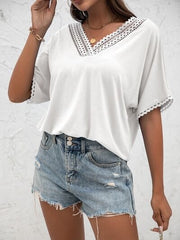 Lace Detail V-Neck T-Shirt - Trendsi