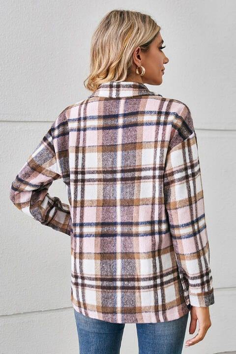 Collared Plaid Shacket - Flyclothing LLC