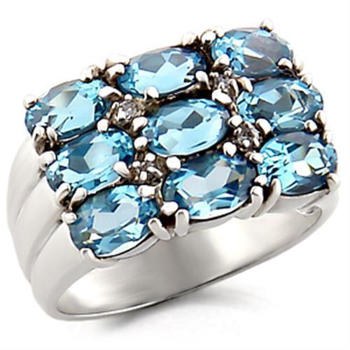 Alamode High-Polished 925 Sterling Silver Ring with Synthetic Spinel in Sea Blue - Flyclothing LLC