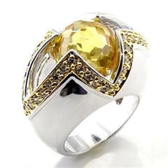 Alamode Reverse Two-Tone Brass Ring with AAA Grade CZ in Topaz - Flyclothing LLC