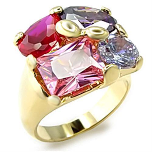 Alamode Gold Brass Ring with AAA Grade CZ in Multi Color - Flyclothing LLC