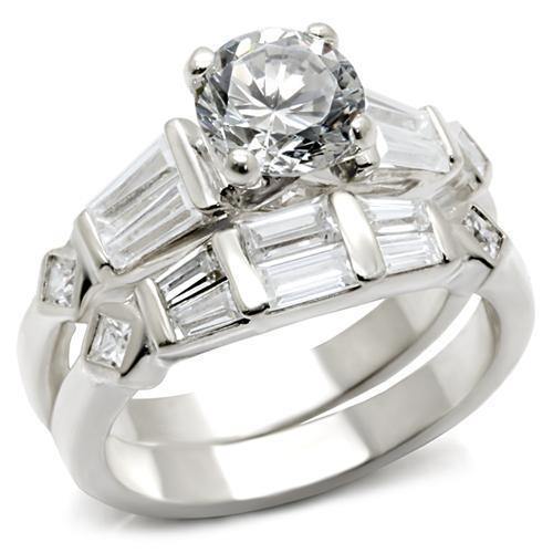 Alamode Rhodium Brass Ring with AAA Grade CZ in Clear - Flyclothing LLC