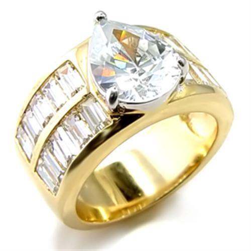 Alamode Gold+Rhodium Brass Ring with AAA Grade CZ in Clear - Flyclothing LLC