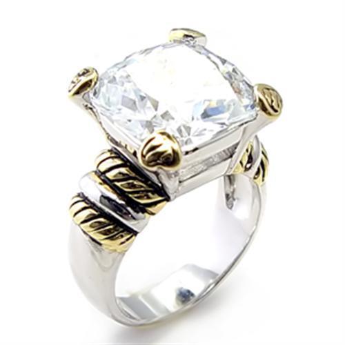 Alamode Reverse Two-Tone Brass Ring with AAA Grade CZ in Clear - Flyclothing LLC