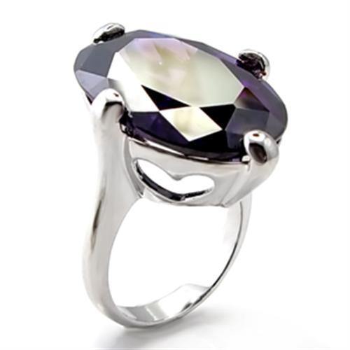 Alamode Rhodium Brass Ring with AAA Grade CZ in Amethyst - Flyclothing LLC