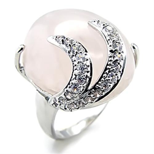 Alamode Rhodium Brass Ring with Precious Stone PINK CRYSTAL in Light Rose - Flyclothing LLC