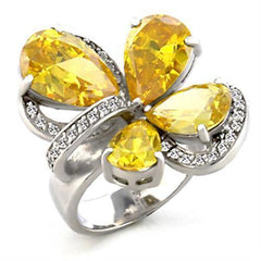 Alamode Rhodium Brass Ring with AAA Grade CZ in Topaz - Flyclothing LLC