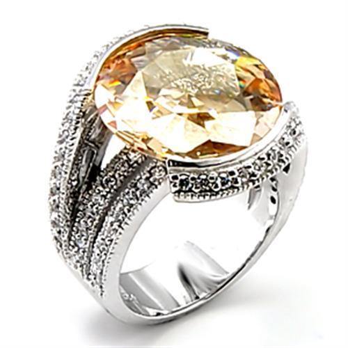 Alamode Rhodium Brass Ring with AAA Grade CZ in Champagne - Flyclothing LLC