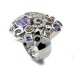 Alamode Rhodium Brass Ring with AAA Grade CZ in Multi Color - Flyclothing LLC