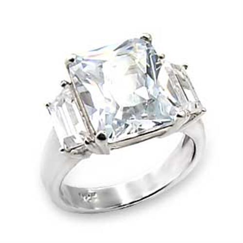 Alamode High-Polished 925 Sterling Silver Ring with AAA Grade CZ in Clear - Flyclothing LLC