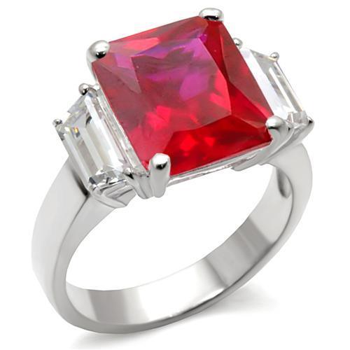 Alamode High-Polished 925 Sterling Silver Ring with Synthetic Garnet in Ruby - Flyclothing LLC