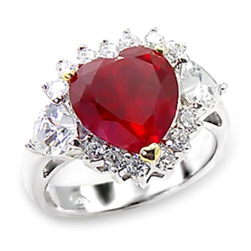 Alamode High-Polished 925 Sterling Silver Ring with Synthetic Garnet in Ruby - Alamode