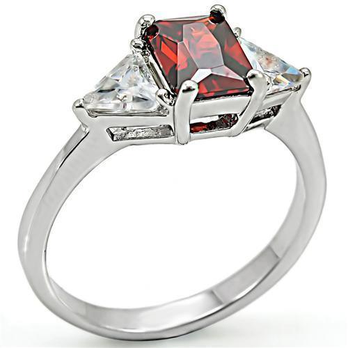 Alamode High-Polished 925 Sterling Silver Ring with AAA Grade CZ in Garnet - Flyclothing LLC