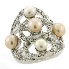 Alamode Rhodium Brass Ring with Semi-Precious Pearl in Multi Color - Flyclothing LLC