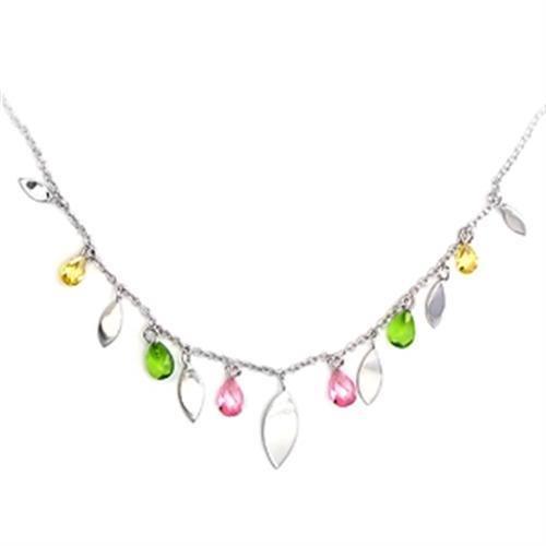 Alamode High-Polished 925 Sterling Silver Necklace with AAA Grade CZ in Multi Color - Alamode