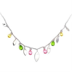 Alamode High-Polished 925 Sterling Silver Necklace with AAA Grade CZ in Multi Color - Flyclothing LLC