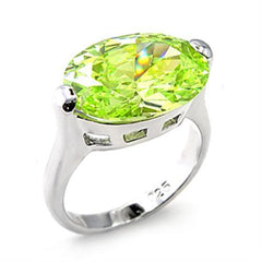 Alamode Rhodium 925 Sterling Silver Ring with AAA Grade CZ in Apple Green color - Flyclothing LLC