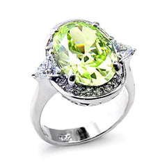 Alamode Rhodium 925 Sterling Silver Ring with AAA Grade CZ in Apple Green color - Flyclothing LLC