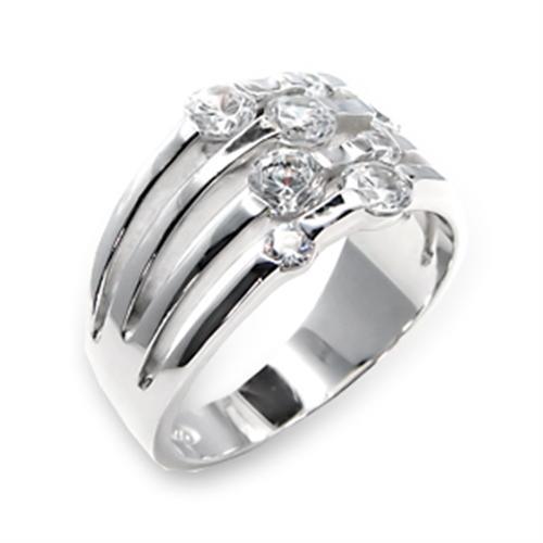 Alamode High-Polished 925 Sterling Silver Ring with AAA Grade CZ in Clear - Flyclothing LLC