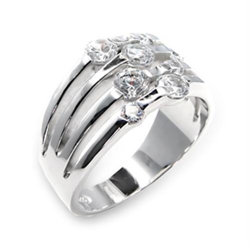 Alamode High-Polished 925 Sterling Silver Ring with AAA Grade CZ in Clear - Alamode