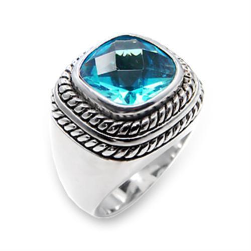 Alamode Rhodium 925 Sterling Silver Ring with Synthetic Spinel in Sea Blue - Flyclothing LLC