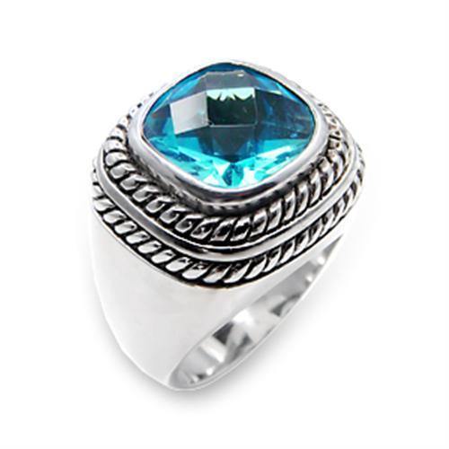 Alamode Rhodium 925 Sterling Silver Ring with Synthetic Spinel in Sea Blue - Alamode