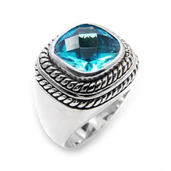 Alamode Rhodium 925 Sterling Silver Ring with Synthetic Spinel in Sea Blue - Flyclothing LLC