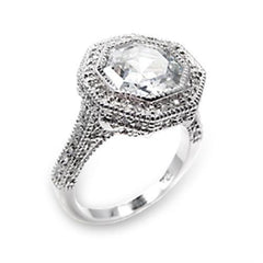 Alamode High-Polished 925 Sterling Silver Ring with AAA Grade CZ in Clear - Alamode