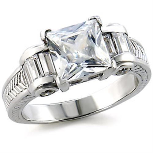 Alamode High-Polished 925 Sterling Silver Ring with AAA Grade CZ in Clear - Alamode