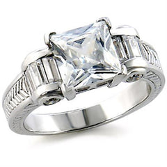 Alamode High-Polished 925 Sterling Silver Ring with AAA Grade CZ in Clear - Flyclothing LLC