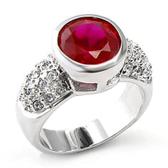 Alamode Rhodium Brass Ring with Synthetic Garnet in Ruby - Flyclothing LLC