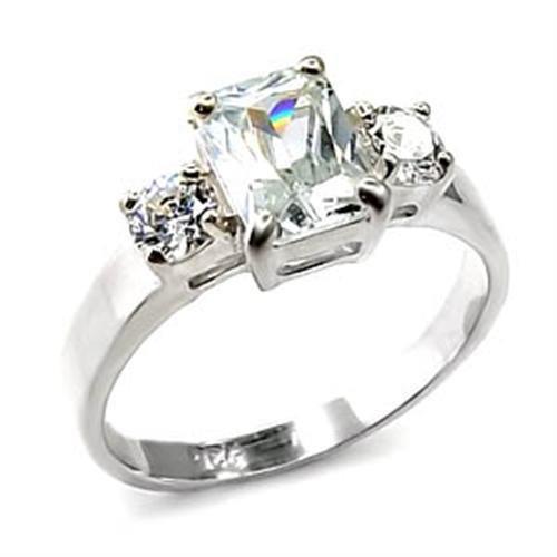 Alamode High-Polished 925 Sterling Silver Ring with AAA Grade CZ in Clear - Flyclothing LLC