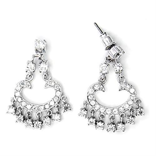 Alamode High-Polished 925 Sterling Silver Earrings with AAA Grade CZ in Clear - Alamode