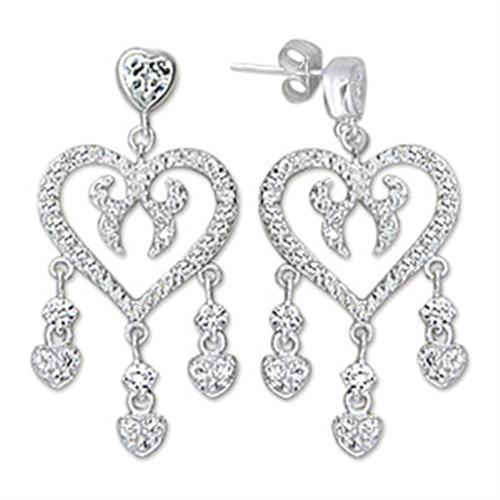 Alamode High-Polished 925 Sterling Silver Earrings with AAA Grade CZ in Clear - Flyclothing LLC