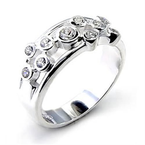 Alamode High-Polished 925 Sterling Silver Ring with AAA Grade CZ in Clear - Flyclothing LLC