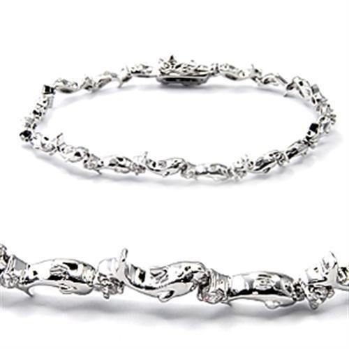 Alamode Rhodium Brass Bracelet with AAA Grade CZ in Clear - Alamode