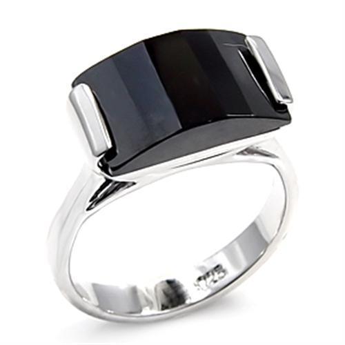 Alamode Rhodium 925 Sterling Silver Ring with AAA Grade CZ in Jet - Flyclothing LLC