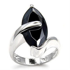 Alamode Rhodium 925 Sterling Silver Ring with AAA Grade CZ in Jet - Flyclothing LLC