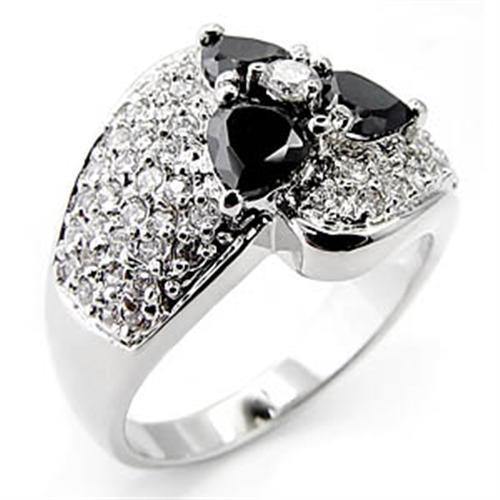 Alamode Rhodium Brass Ring with AAA Grade CZ in Jet - Flyclothing LLC