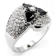 Alamode Rhodium Brass Ring with AAA Grade CZ in Jet - Flyclothing LLC